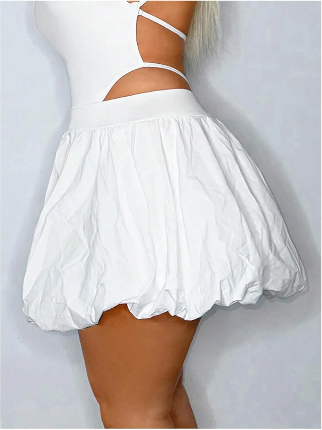 OYOANGLE Women's Plus Size High Waisted Bubble Skorts Y2K Ruffle Hem Puffy Skirt Shorts