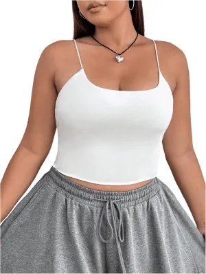 OYOANGLE Women's Plus Size Square Neck Spaghetti Strap Cami Tops Slim Fit Basic Crop Camisoles
