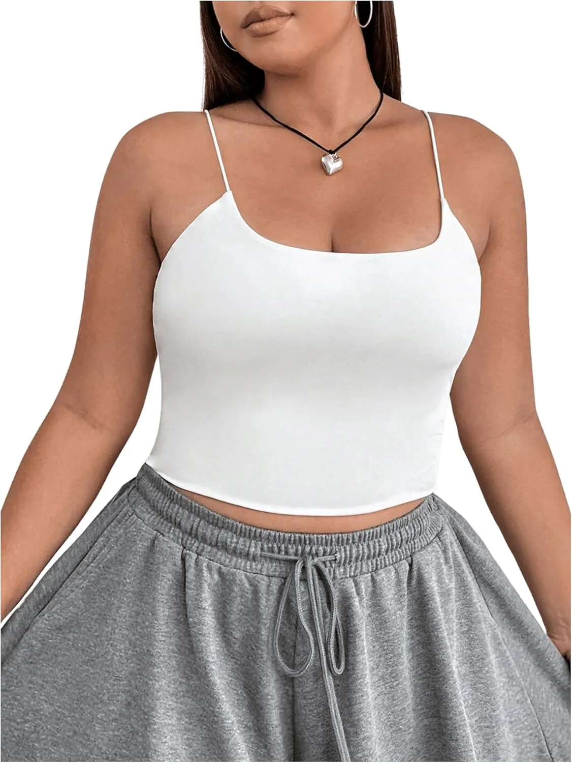 OYOANGLE Women's Plus Size Square Neck Spaghetti Strap Cami Tops Slim Fit Basic Crop Camisoles