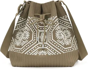 PACKISM Knit Bucket Bag for Women - Flyknit Fabric Crossbody Bag Geometric Pattern Knitted Drawstring Bucket Fit Gift