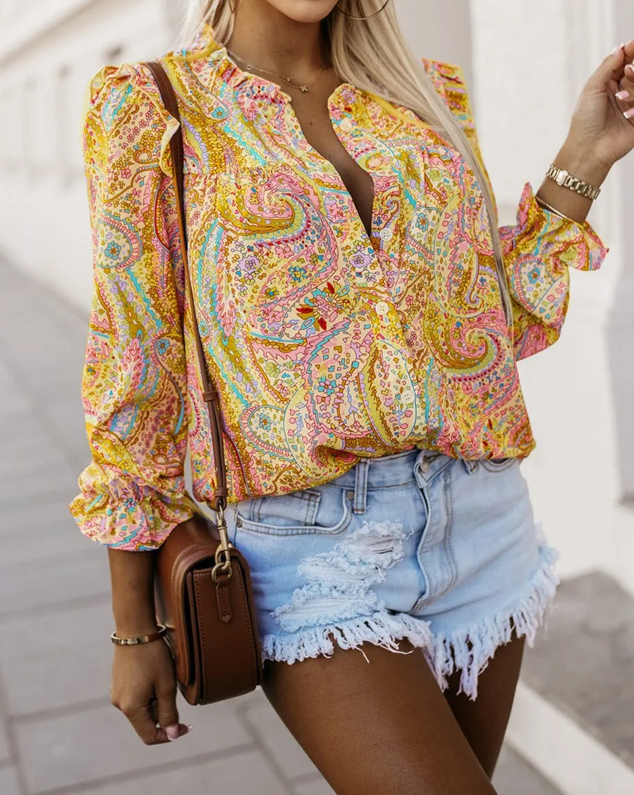 Paisley Ruffle Long Sleeve Shirt