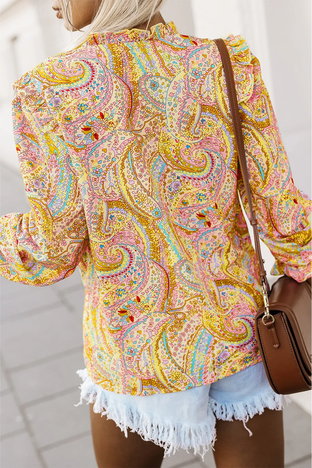 Paisley Ruffle Long Sleeve Shirt