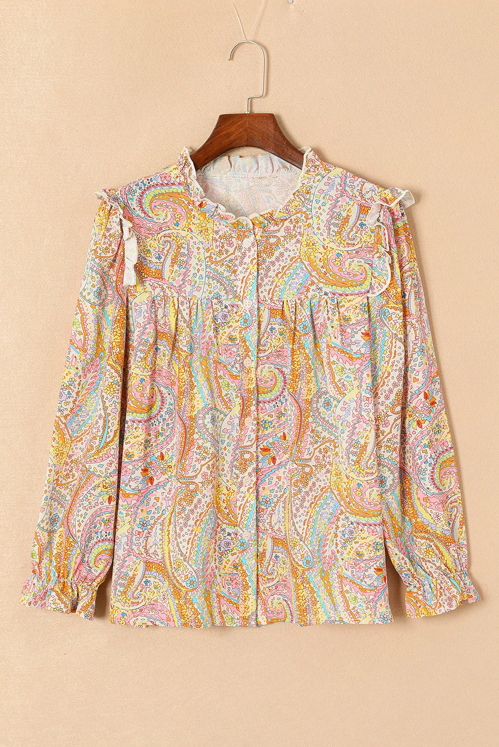 Paisley Ruffle Long Sleeve Shirt