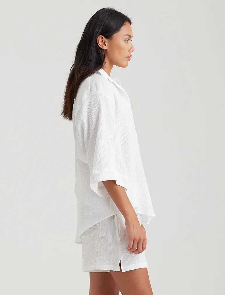 Papinelle - Ashley Textured Short Sleeve  Oversized Shirt | White