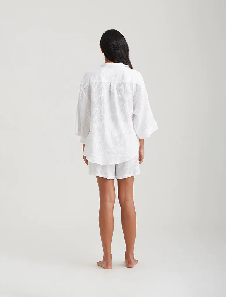 Papinelle - Ashley Textured Short Sleeve  Oversized Shirt | White