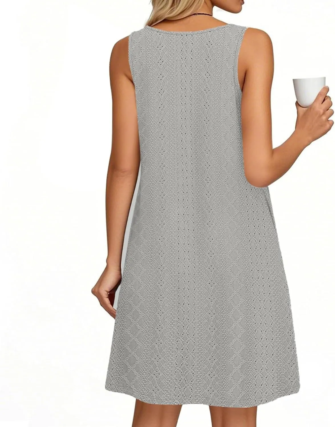 PETYCZEN Beach Dresses for Women 2025 Summer Keyhole Neck Eyelet Dress with Pockets Casual Vacation Tank Dress Beach Cover Up
