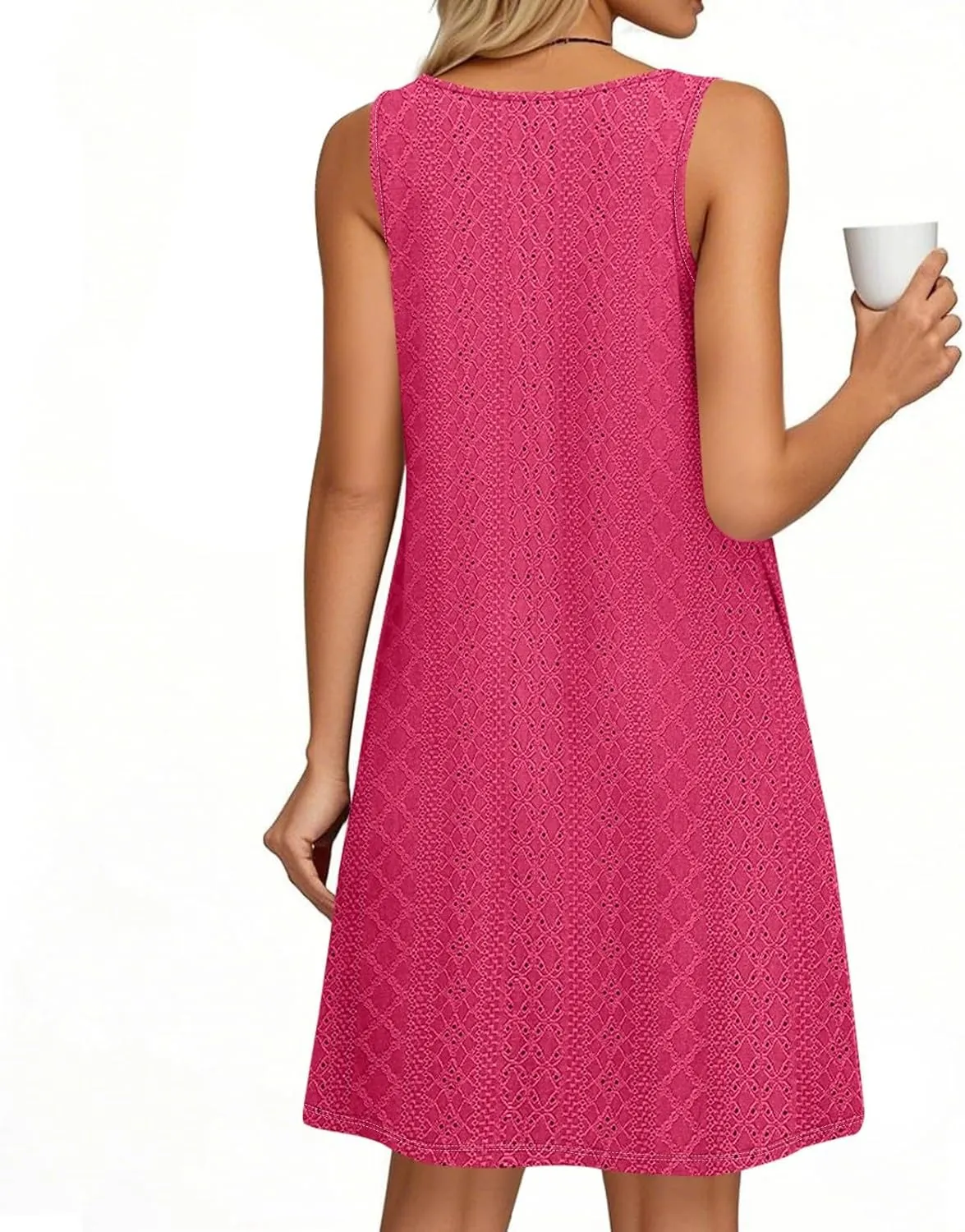 PETYCZEN Beach Dresses for Women 2025 Summer Keyhole Neck Eyelet Dress with Pockets Casual Vacation Tank Dress Beach Cover Up