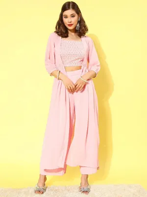 Pink Embellished Georgette 3 Piece Co-Ords