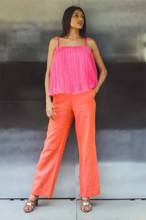 Pink Pleated Top & Saffron Pants Set