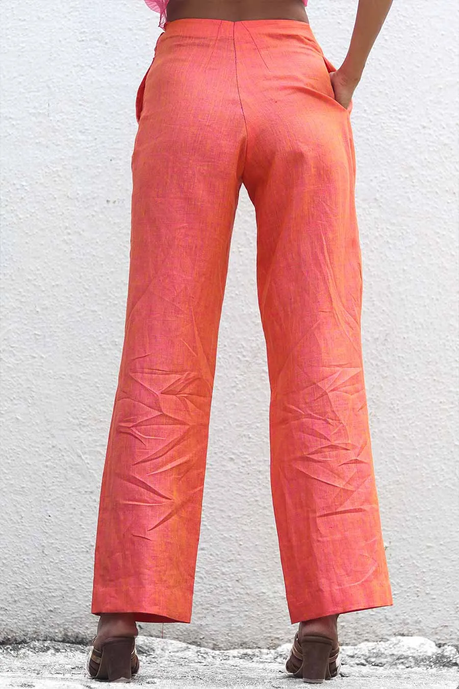 Pink Pleated Top & Saffron Pants Set