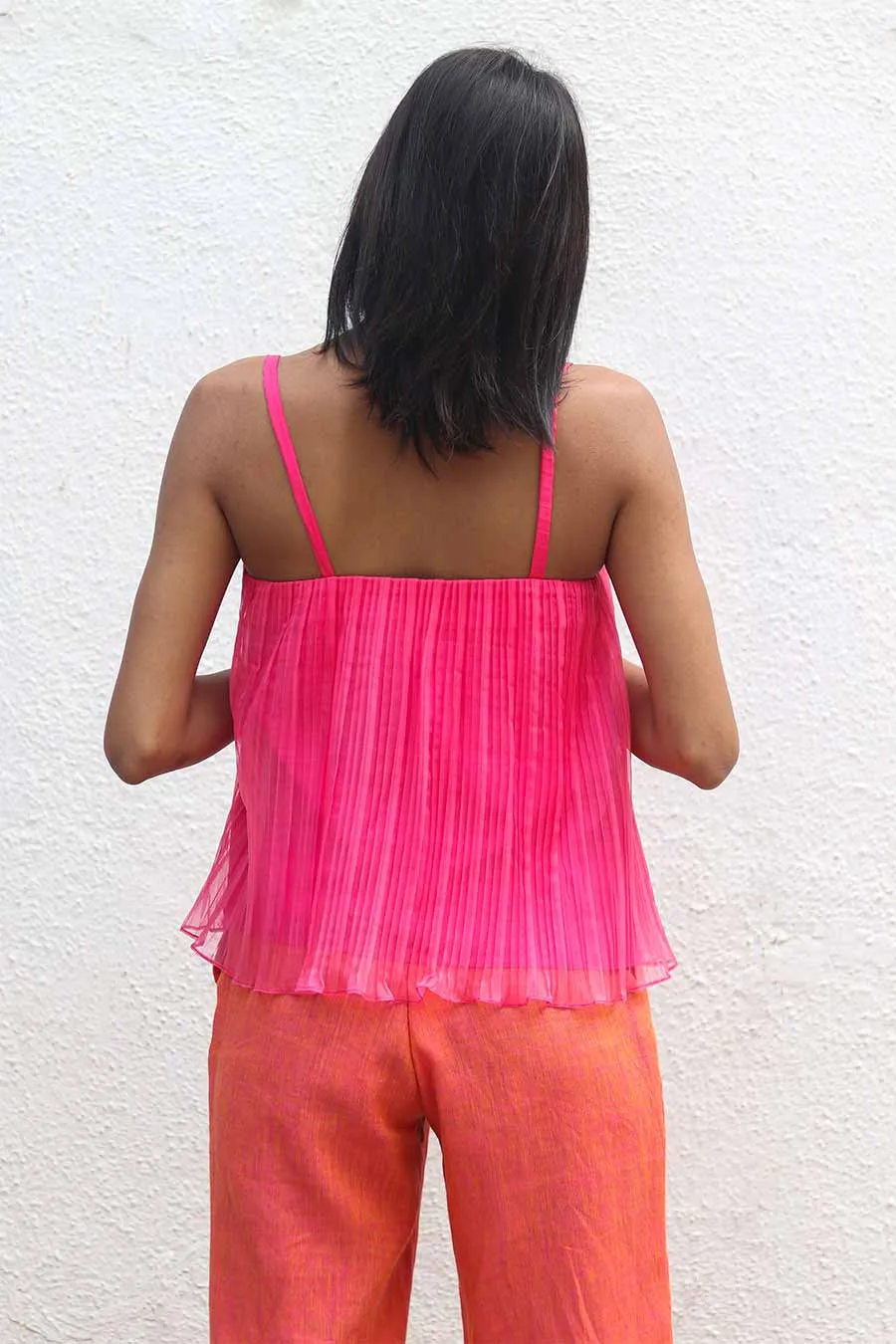 Pink Pleated Top & Saffron Pants Set