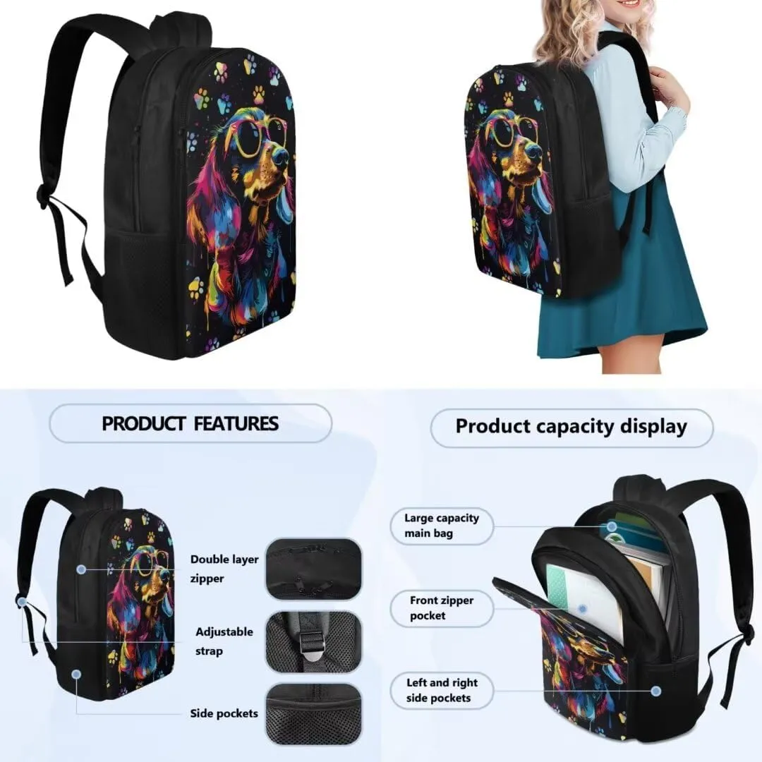 Pinupub Kids 3 Piece School Bag Sets Cool Sunglasses Labrador Print 17 Inch Backpack With Insulated Lunch Bag Zipper Pen Bag For Boys