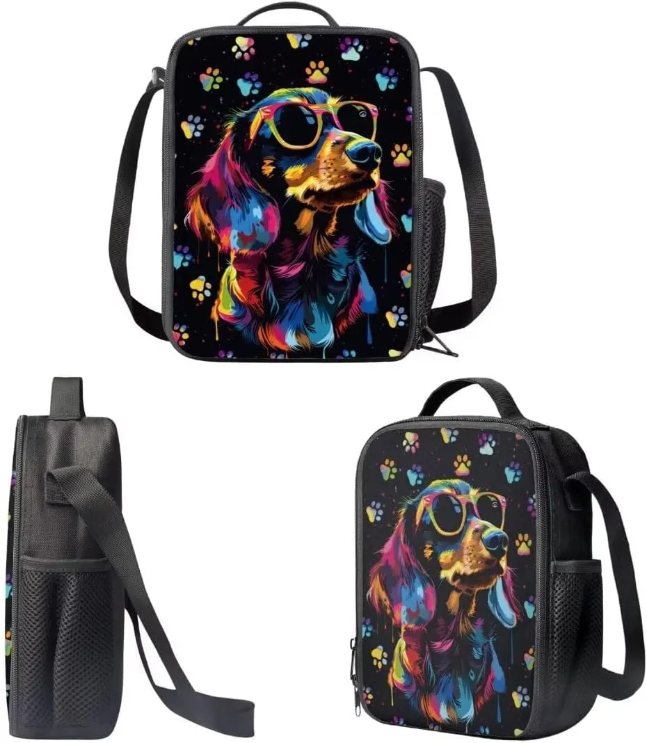 Pinupub Kids 3 Piece School Bag Sets Cool Sunglasses Labrador Print 17 Inch Backpack With Insulated Lunch Bag Zipper Pen Bag For Boys