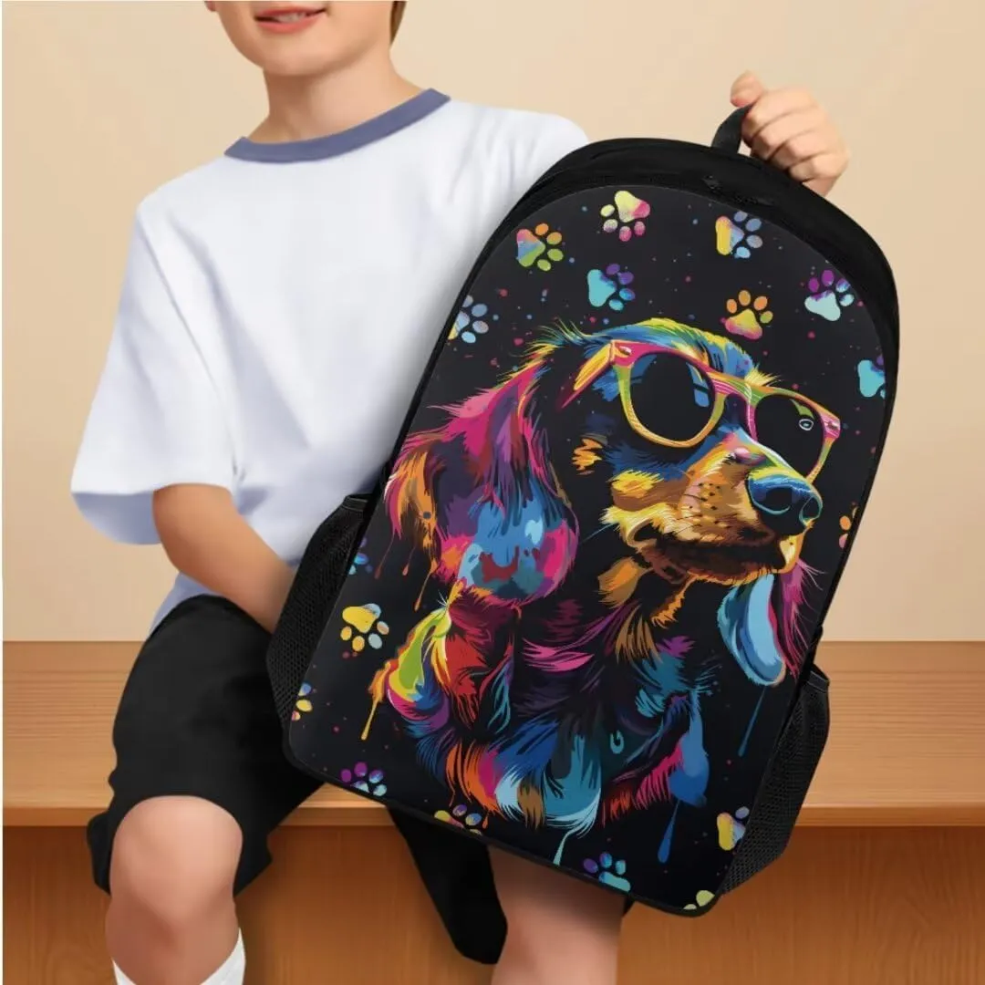 Pinupub Kids 3 Piece School Bag Sets Cool Sunglasses Labrador Print 17 Inch Backpack With Insulated Lunch Bag Zipper Pen Bag For Boys