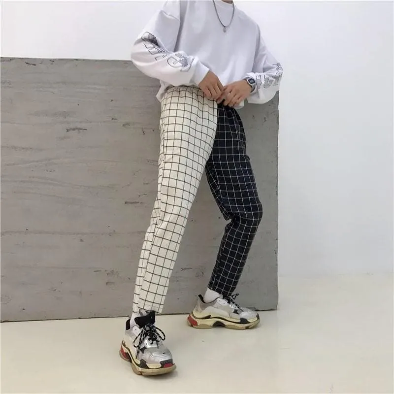 Plaid Patchwork High Waist Pants