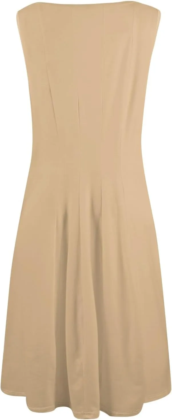 Plus Size Dresses for Curvy Women Summer Midi Sleeveless Pleated Dresses Crew Neck Club A Line Dress with Pocket