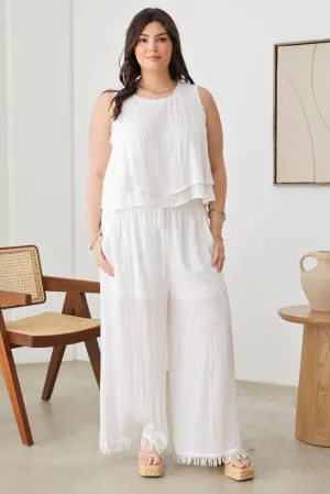 Plus Size Frayed Hem Silhouette Neckline Top & Pants Set