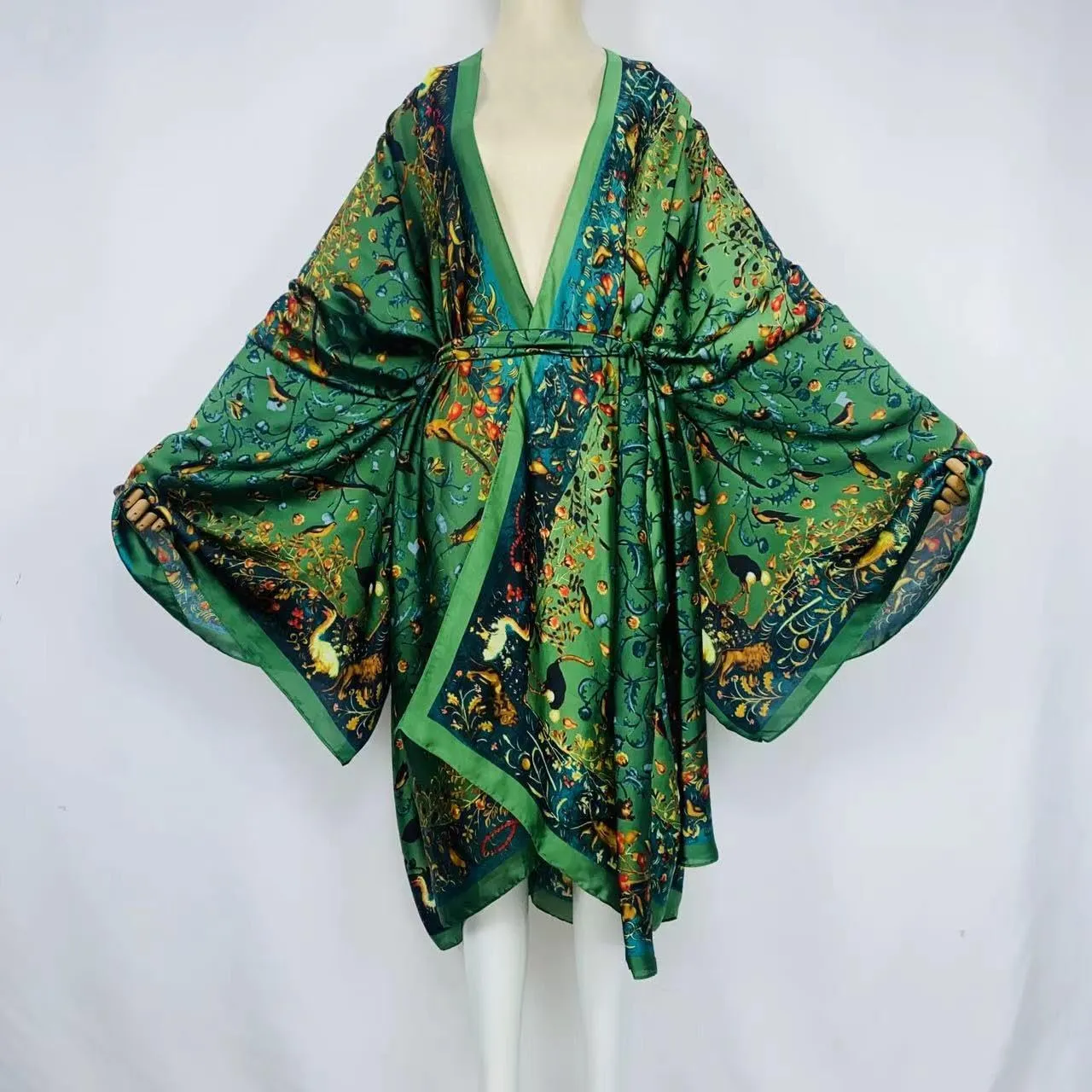 Plus Size Summer Cover up Cardigan Fashion Sexy African Holiday Party Long Sleeve Silk Feeling Robe Kimono Kaftan
