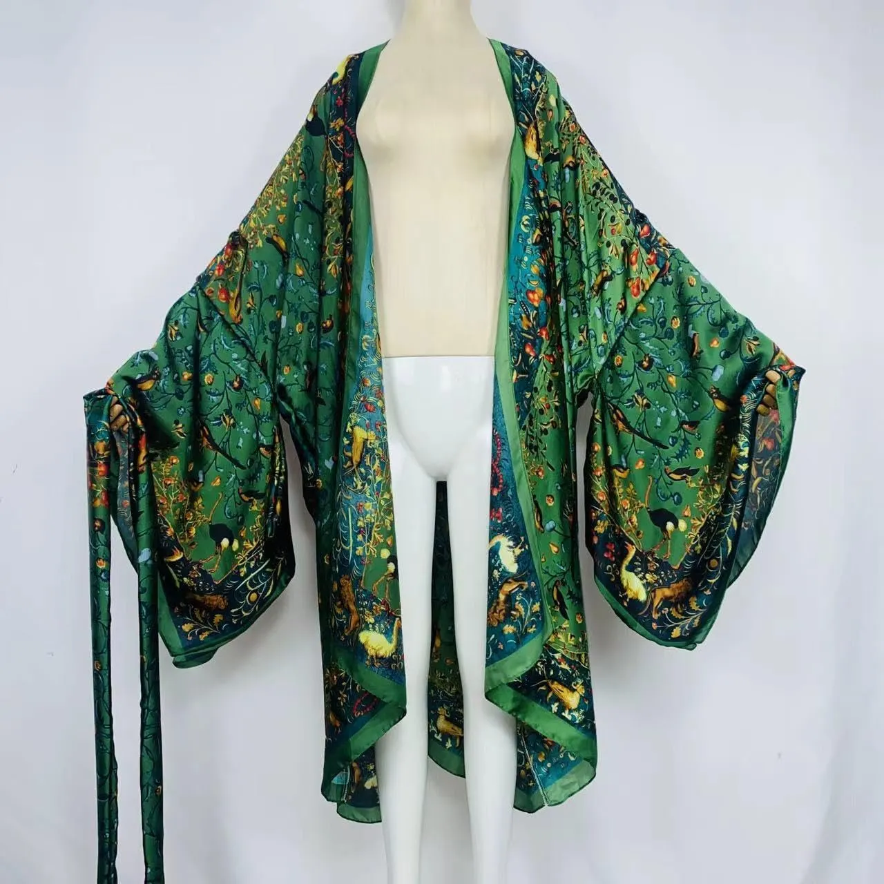 Plus Size Summer Cover up Cardigan Fashion Sexy African Holiday Party Long Sleeve Silk Feeling Robe Kimono Kaftan