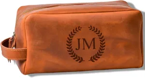 Premium Hand Crafted Leather Toiletry Bag for Men, Personalized Shaving Kit Travel Pouch with Monogram Engraving, Ideal Gift for Fathers Day, Dad, Grandpa, Boyfriend, Groomsmen (01)