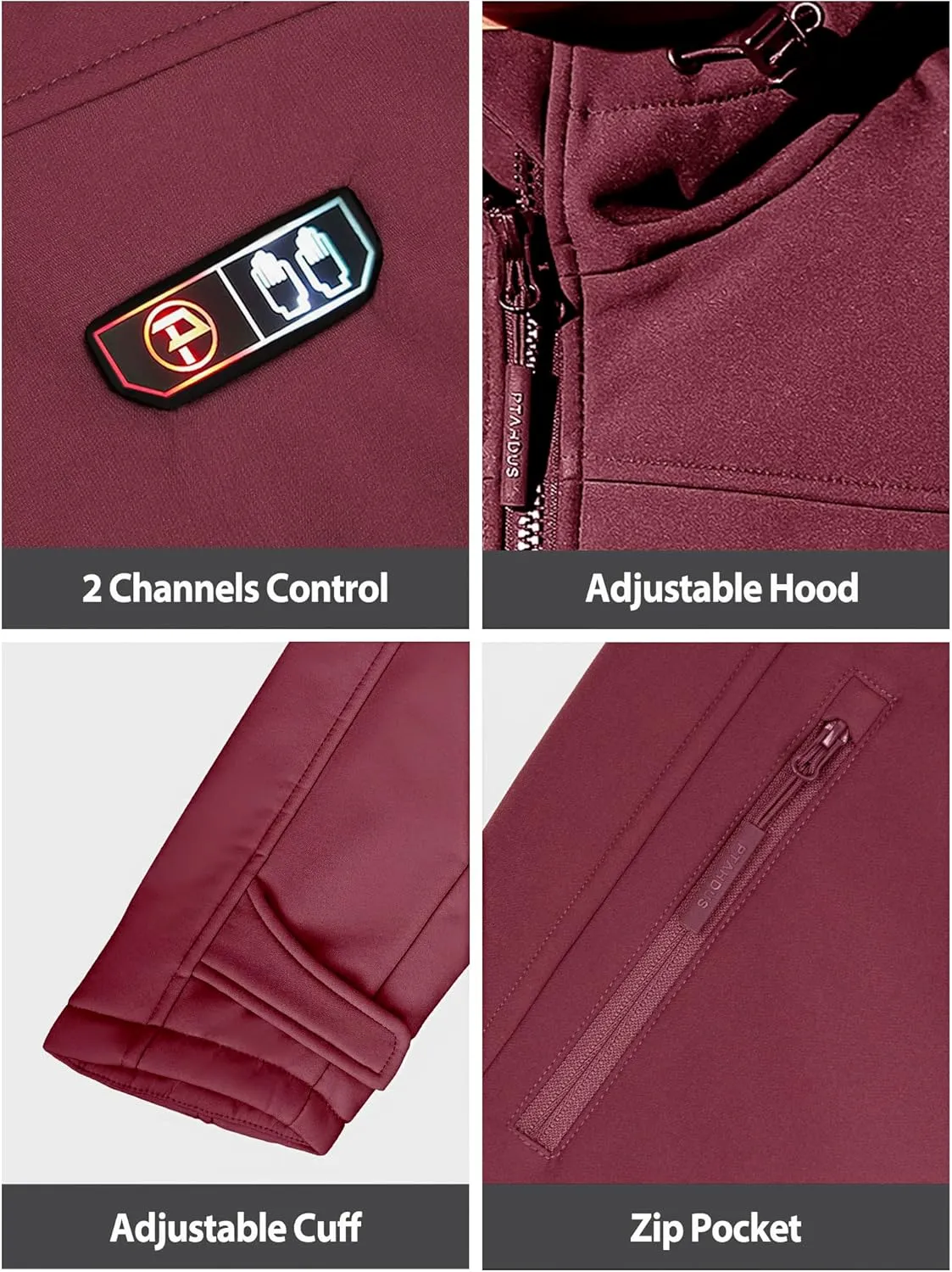 PTAHDUS Women's Heated Jackets 5 Heat Zones Battery Pack Included, with Hand Warmer Pocket