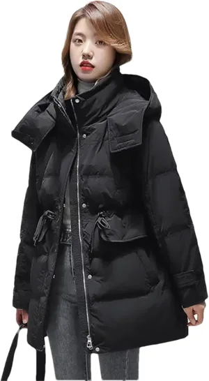 Pulcykp Women's Down Hooded Jackets Winter Thickening Warm Puffer Coat Cotton Padded Jacket Outwear