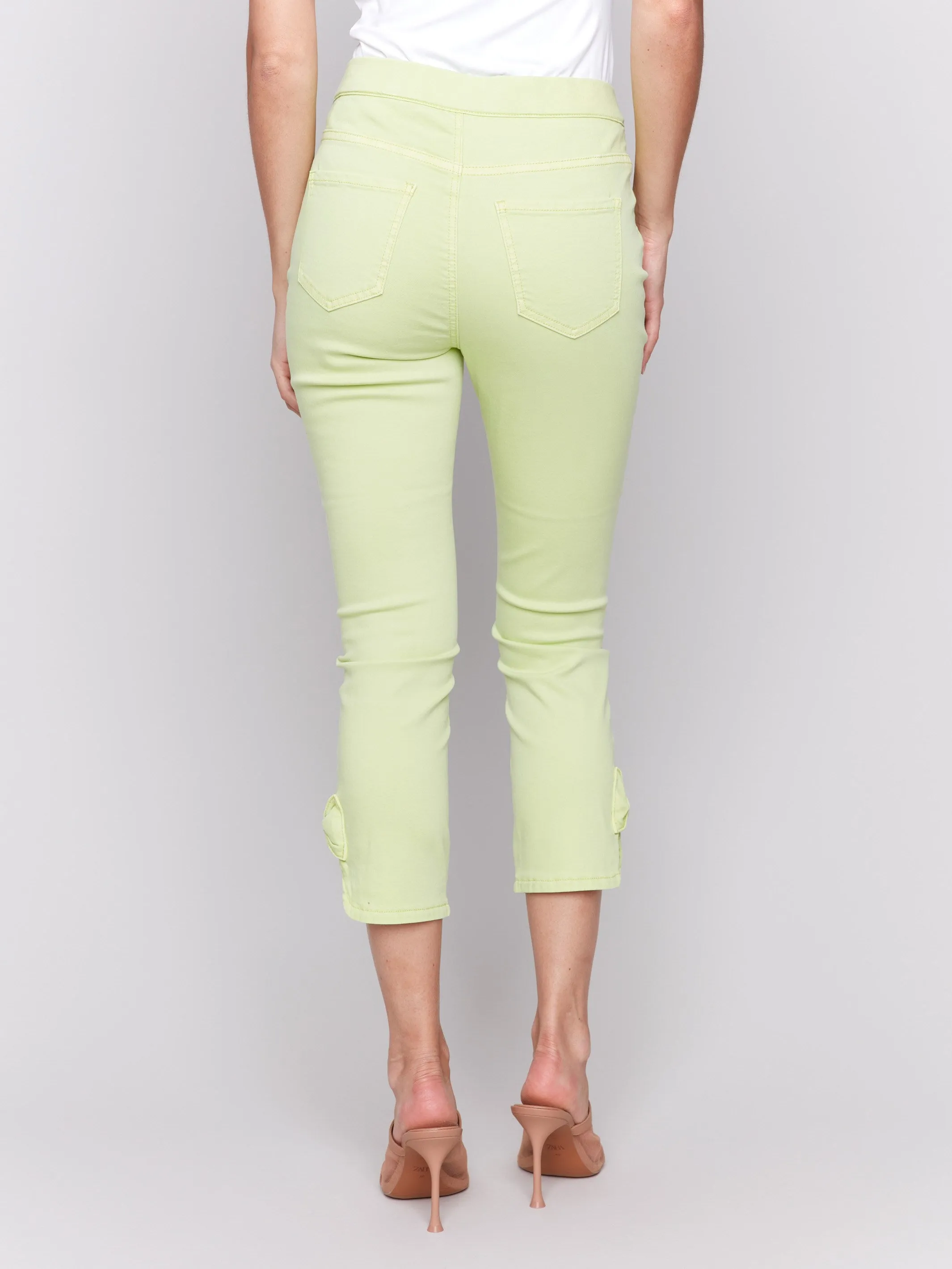 Pull-On Twill Pants with Bow Detail - Keylime