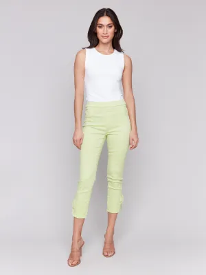 Pull-On Twill Pants with Bow Detail - Keylime