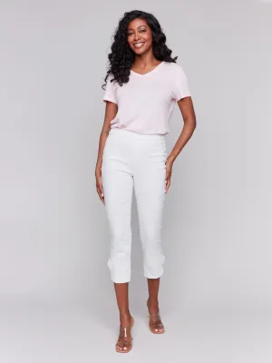 Pull-On Twill Pants with Bow Detail - White