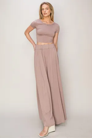 Pure Mauve Jersey Top And Wide Leg Pants Set