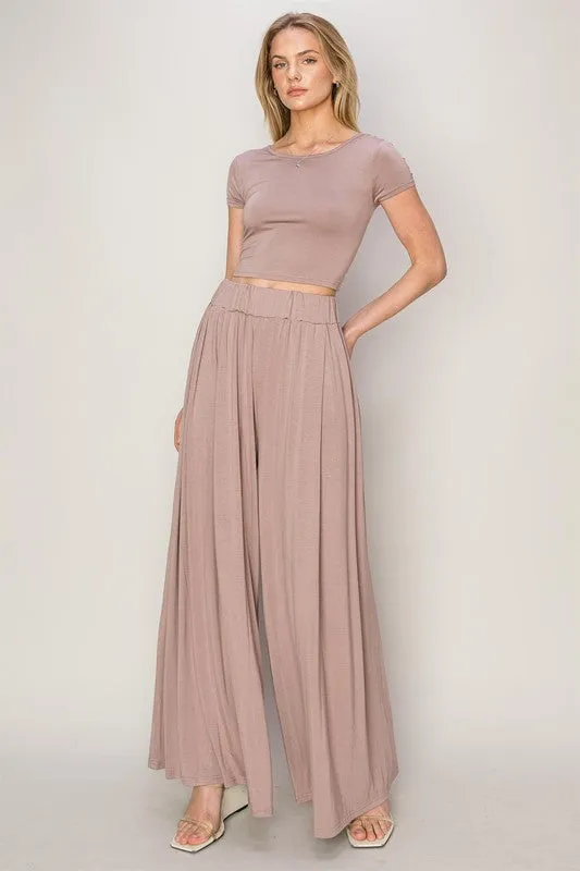 Pure Mauve Jersey Top And Wide Leg Pants Set