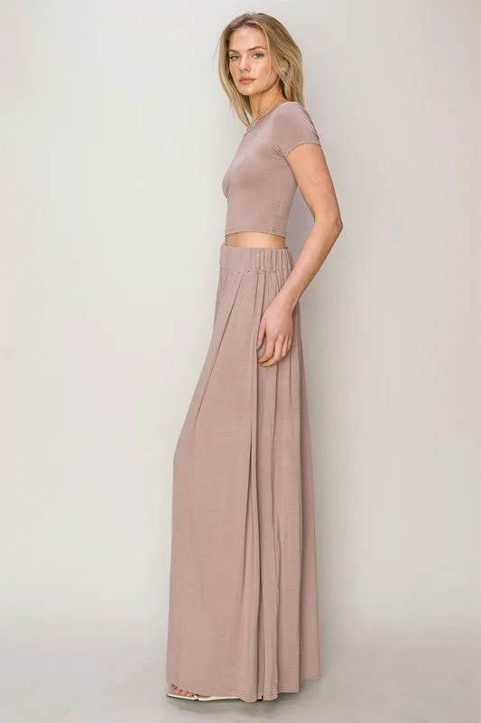 Pure Mauve Jersey Top And Wide Leg Pants Set