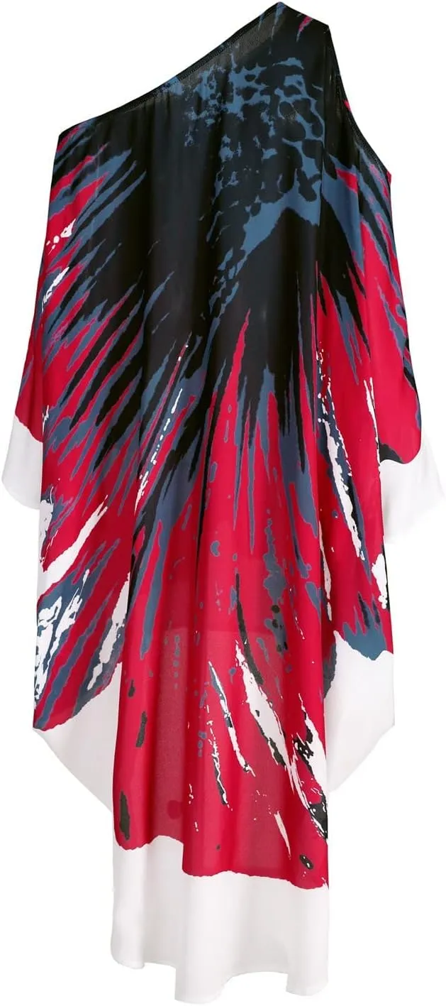 QPQ Womens Cold Shoulder Kaftan Dresses Plus Size Cover Up Tshirt Maxi Beach Boho Swing Dress