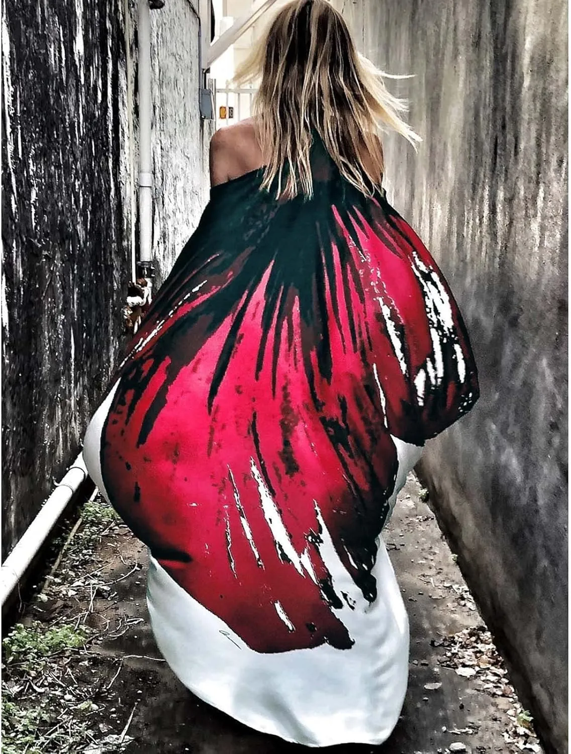 QPQ Womens Cold Shoulder Kaftan Dresses Plus Size Cover Up Tshirt Maxi Beach Boho Swing Dress