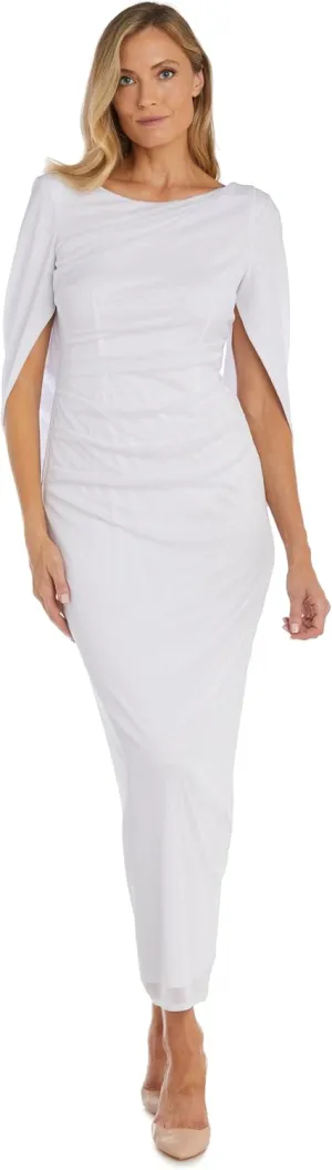 R&M Richards Womens Glitter Cape Sleeve Evening Dress