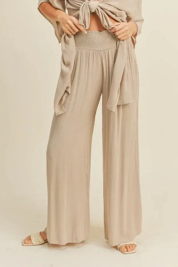 RAYON SMOCKED WAIST PANTS
