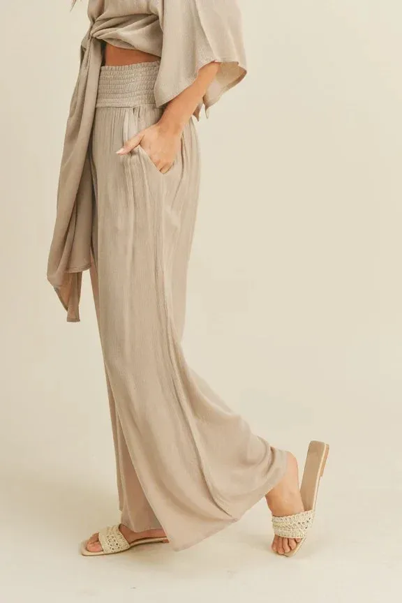 RAYON SMOCKED WAIST PANTS