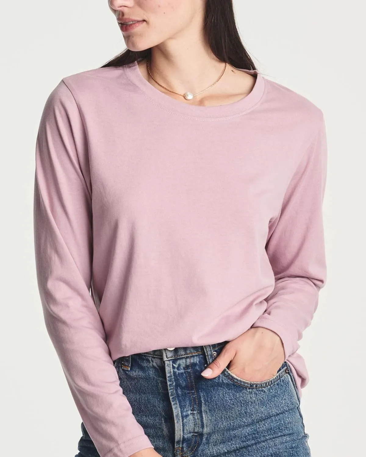 Real Essentials 4 Pack: Women's Cotton Classic-Fit Long-Sleeve Crewneck T-Shirt (Available in Plus Size)