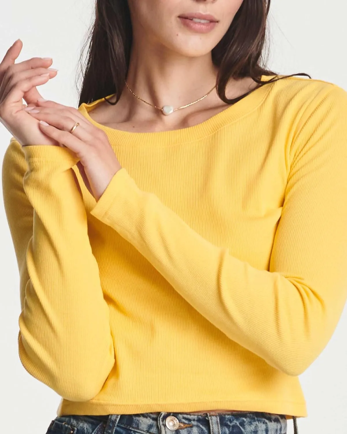 Real Essentials 4-Pack: Women's Long Sleeve Ribbed Knit Cotton Crew Neck Crop Top Shirt - (Available in Plus)