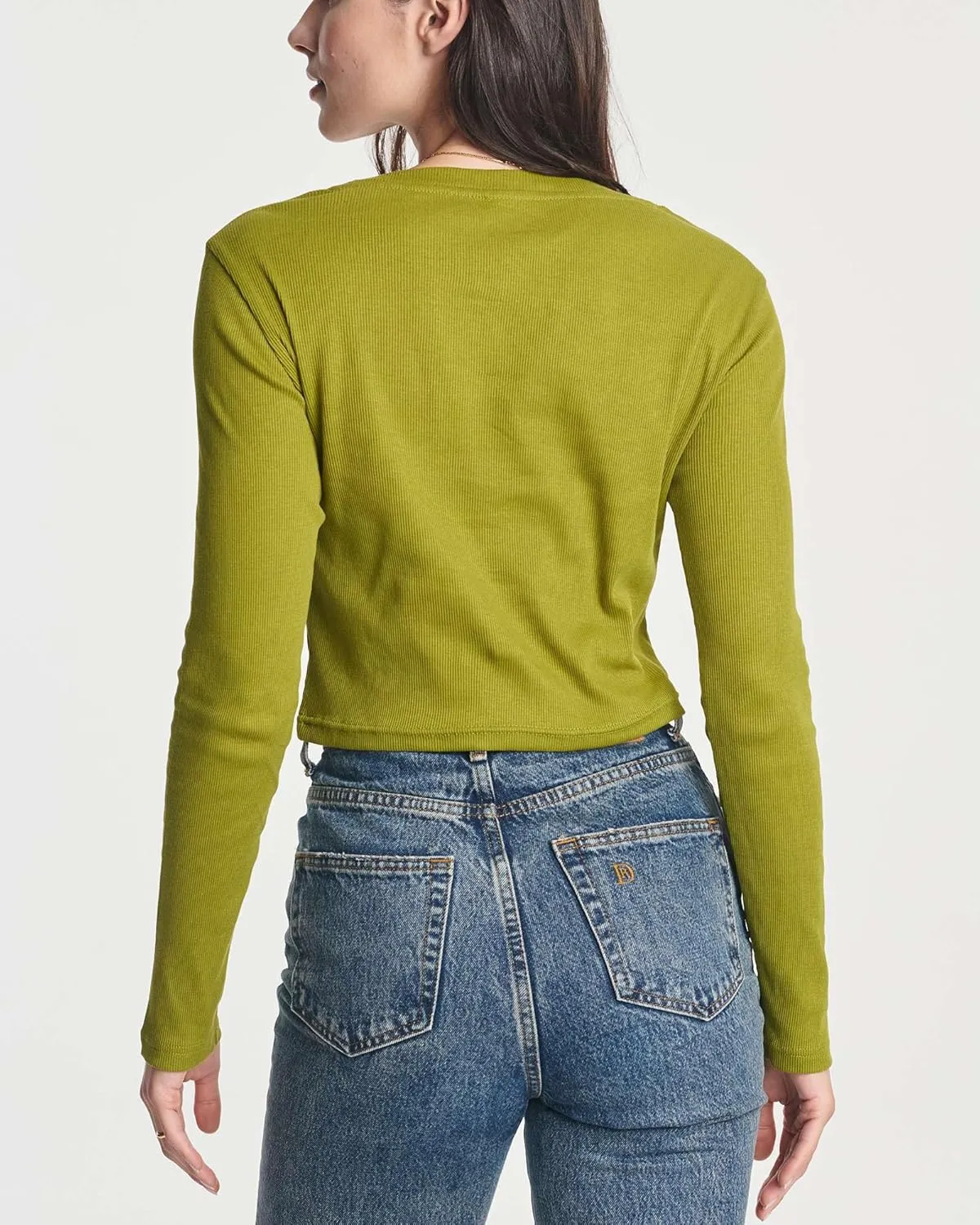 Real Essentials 4-Pack: Women's Long Sleeve Ribbed Knit Cotton Crew Neck Crop Top Shirt - (Available in Plus)