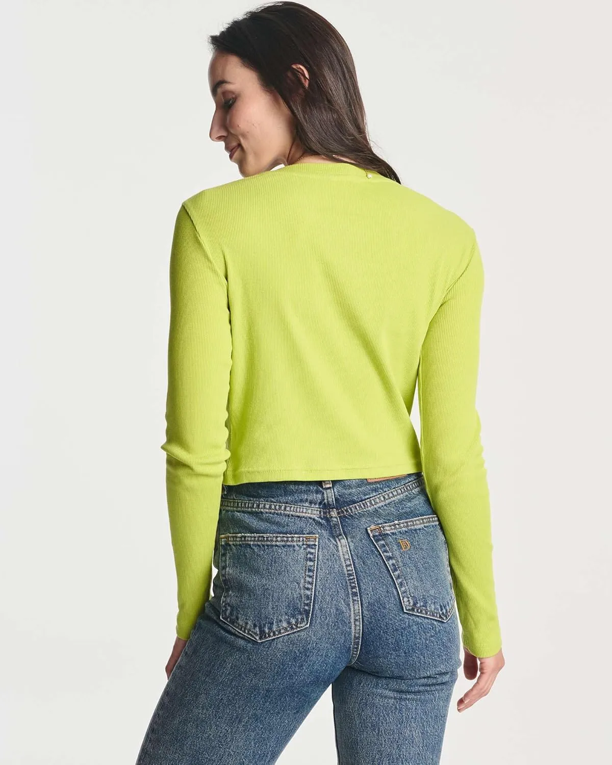 Real Essentials 4-Pack: Women's Long Sleeve Ribbed Knit Cotton Crew Neck Crop Top Shirt - (Available in Plus)