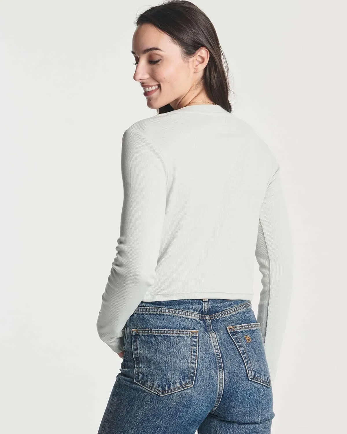 Real Essentials 4-Pack: Women's Long Sleeve Ribbed Knit Cotton Crew Neck Crop Top Shirt - (Available in Plus)