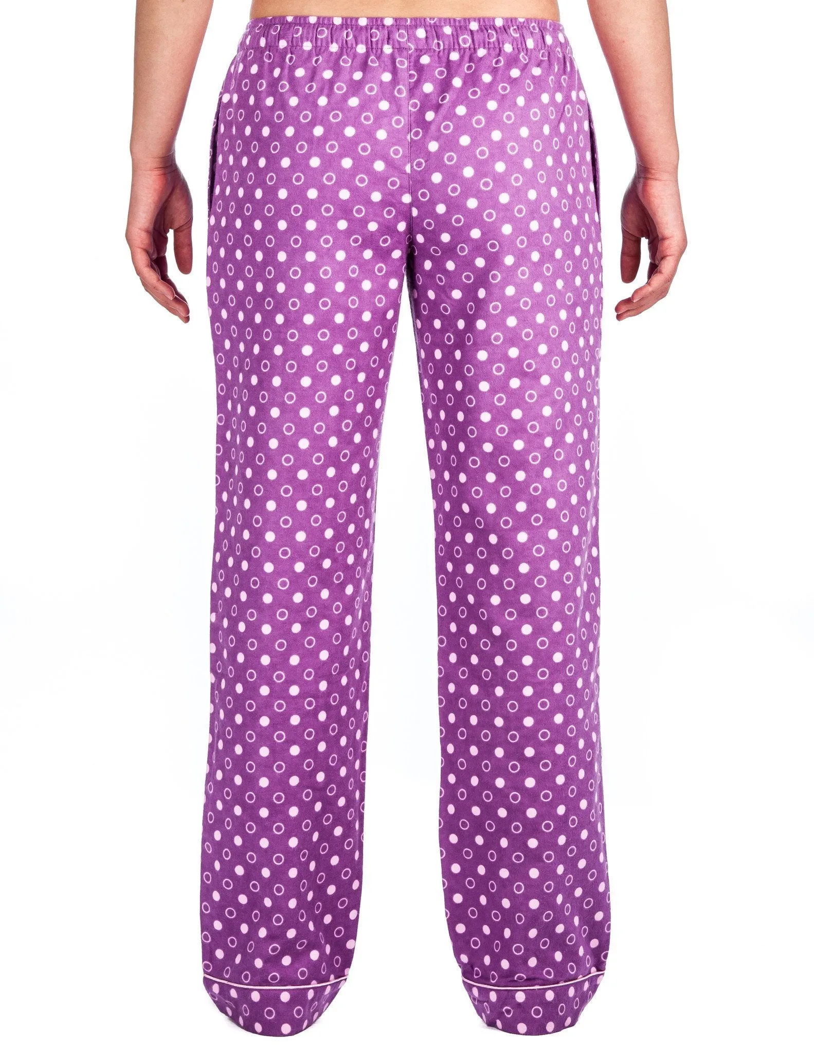 Relaxed Fit Womens 100% Cotton Flannel Lounge Pants - Polka Circles Purple