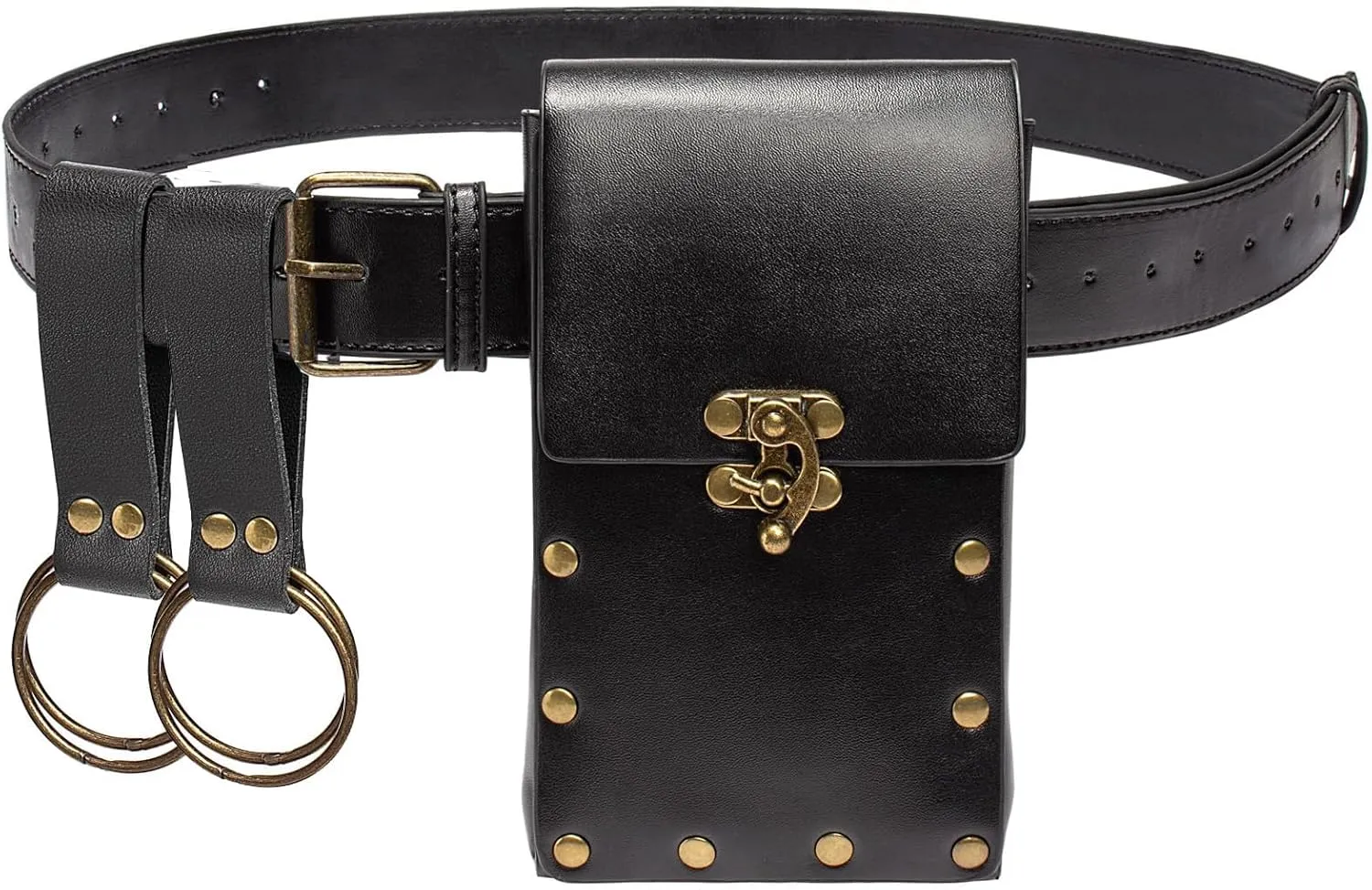 Ren Faire Costume Sets Medieval Belt Pouch Casual Fanny Pack Phone Holder Steampunk Festival Cosplay Accessory Waist Bag (1-Black)