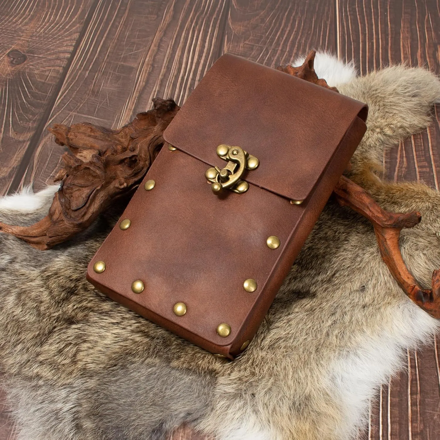Renaissance Belt Pouch Coin Purse Skirt Hike Set Medieval Festival Costume Halloween Accessories Casual Fanny Pack Waist Bag (2Pouch-2Brown)