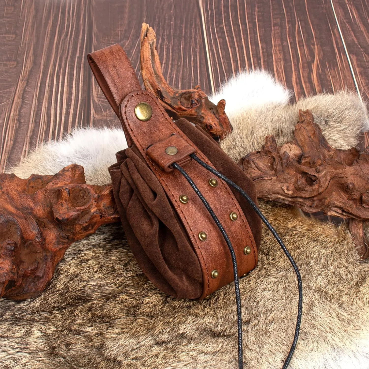 Renaissance Belt Pouch Coin Purse Skirt Hike Set Medieval Festival Costume Halloween Accessories Casual Fanny Pack Waist Bag (4p-brown)