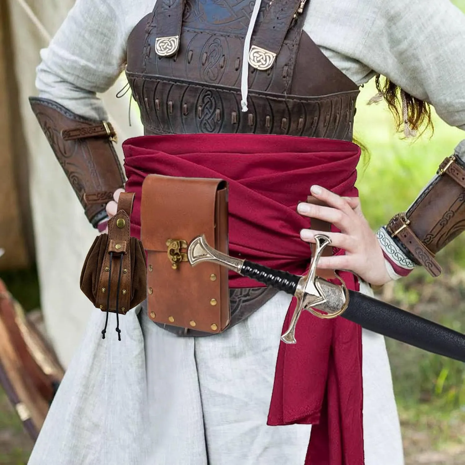Renaissance Belt Pouch Coin Purse Skirt Hike Set Medieval Festival Costume Halloween Accessories Casual Fanny Pack Waist Bag (4p-brown)