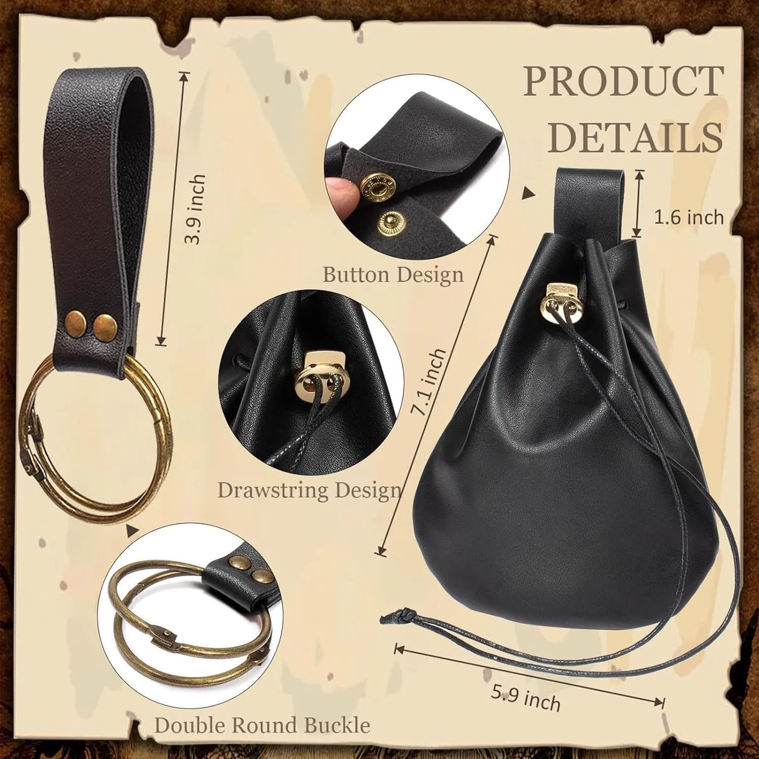 Renaissance Costume Accessories Belt Pouch Potion Bottles Leather Holder Medieval Festival Halloween Costume Belt Waist Set (Black)