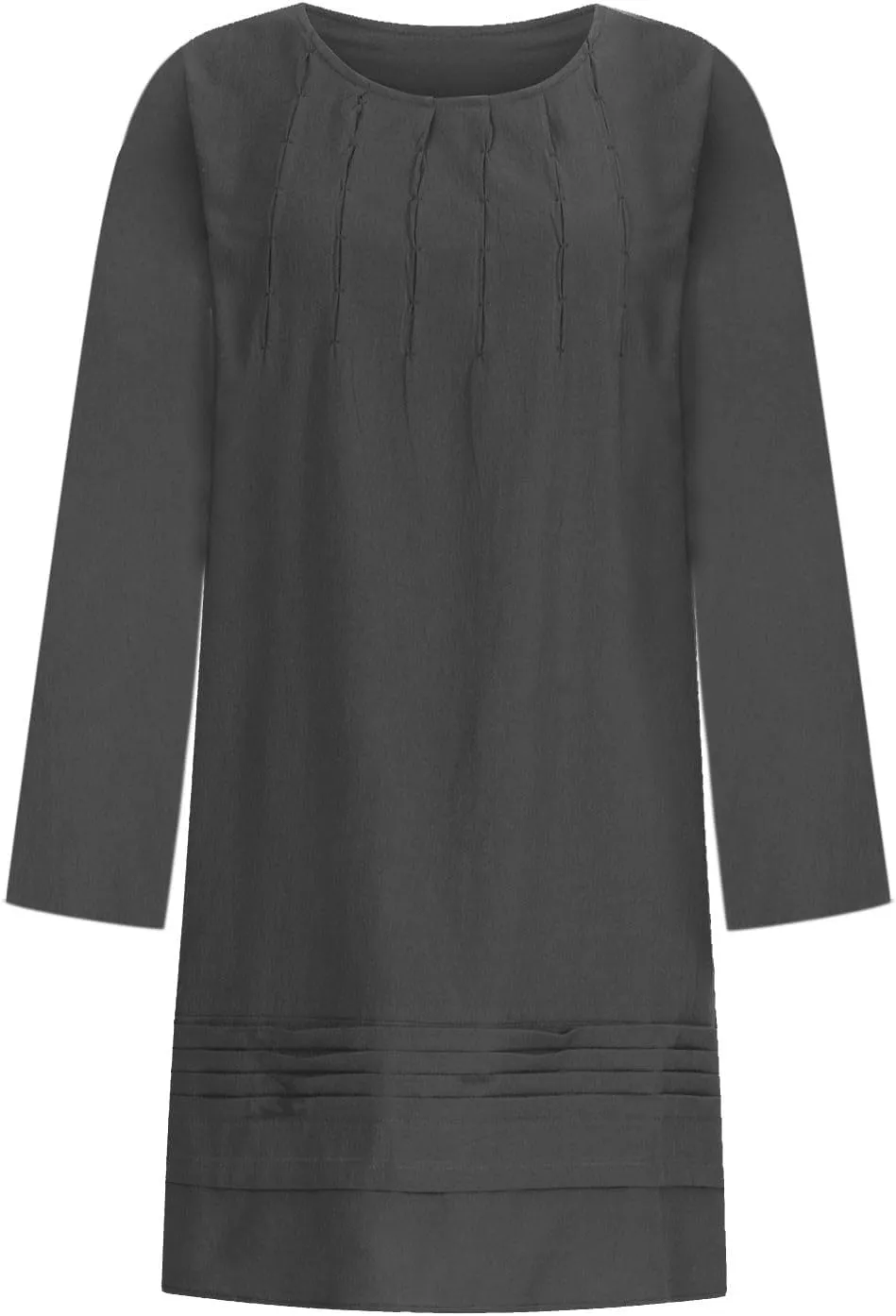 RKSTN Fall Dresses for Women 2025 Casual Cotton Linen Tshirt Dress Long Sleeve Pleated Solid Plus Size Midi Dress