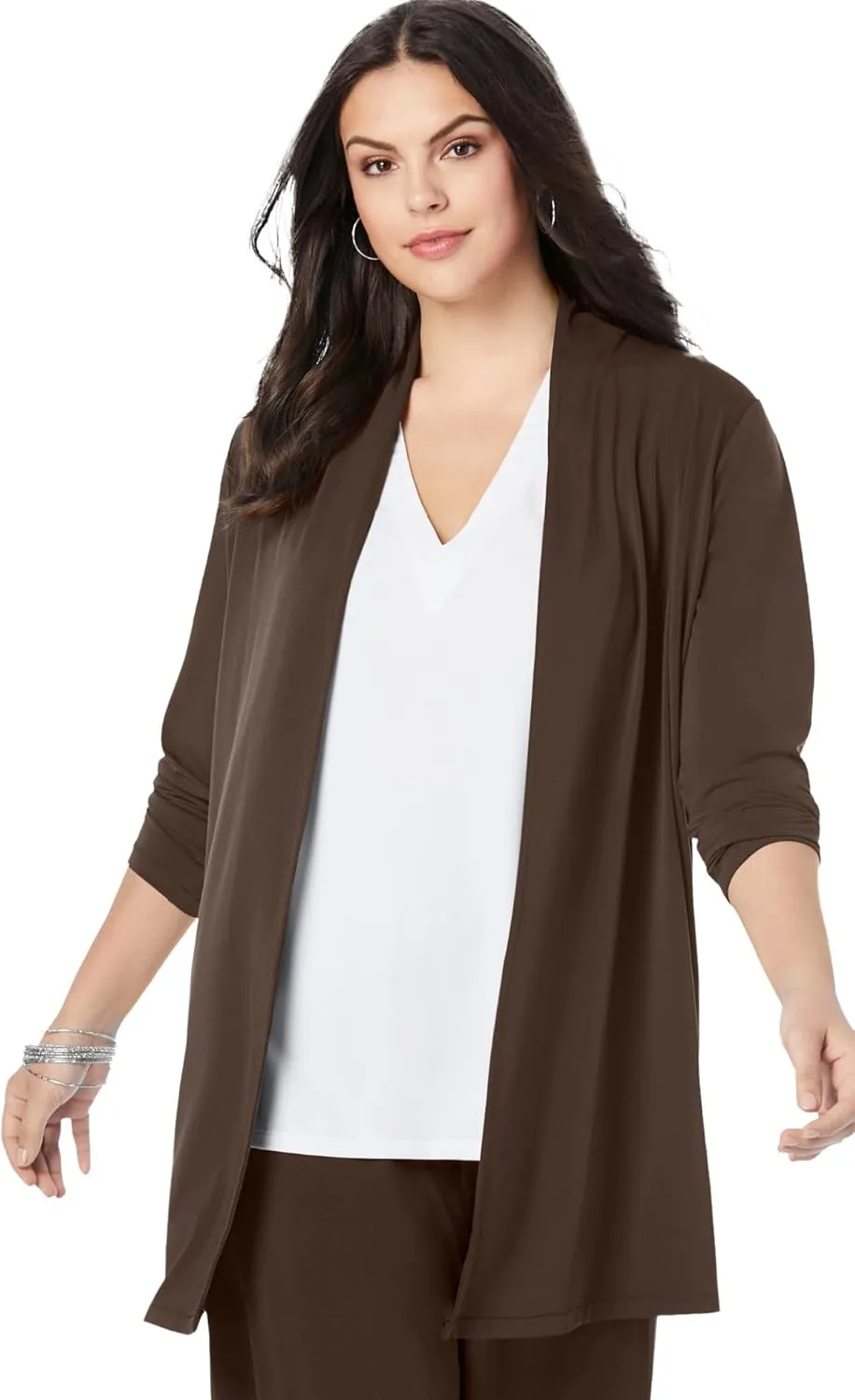 Roaman's Women's Plus Size Ultrasmooth Fabric Long Sleeve Cardigan